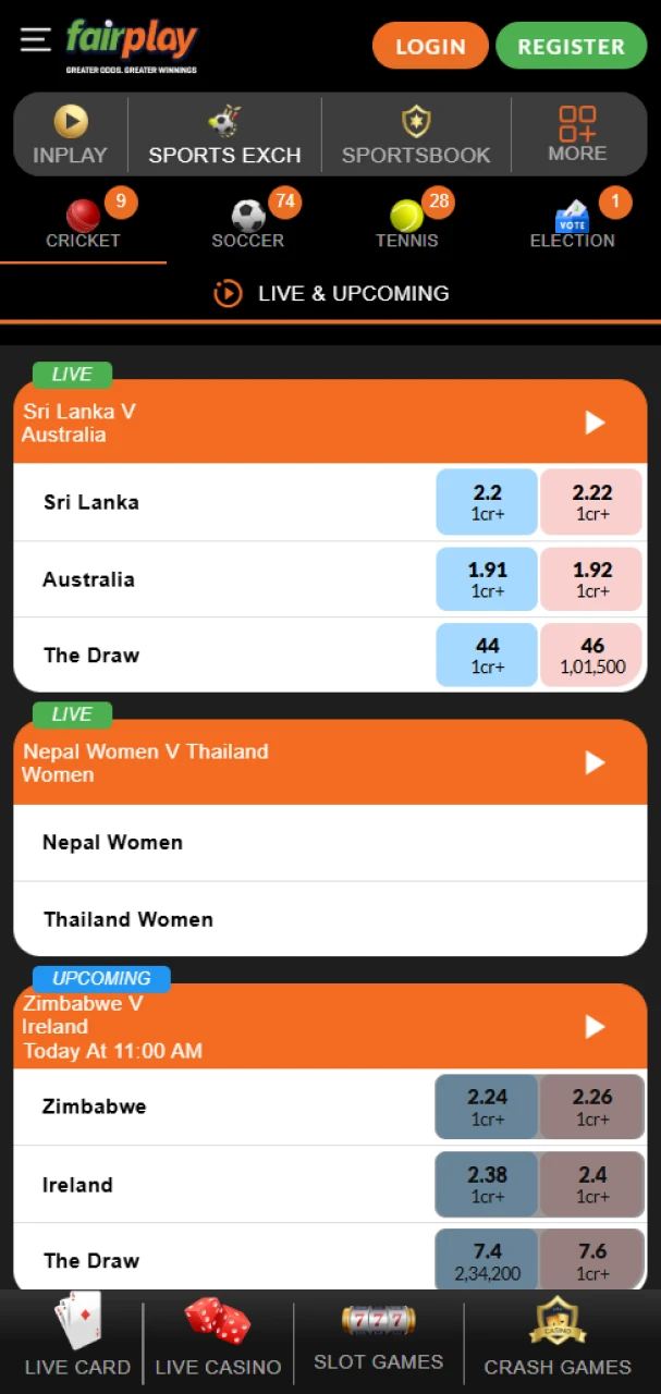 Place bets on sports on the Fairplay app.