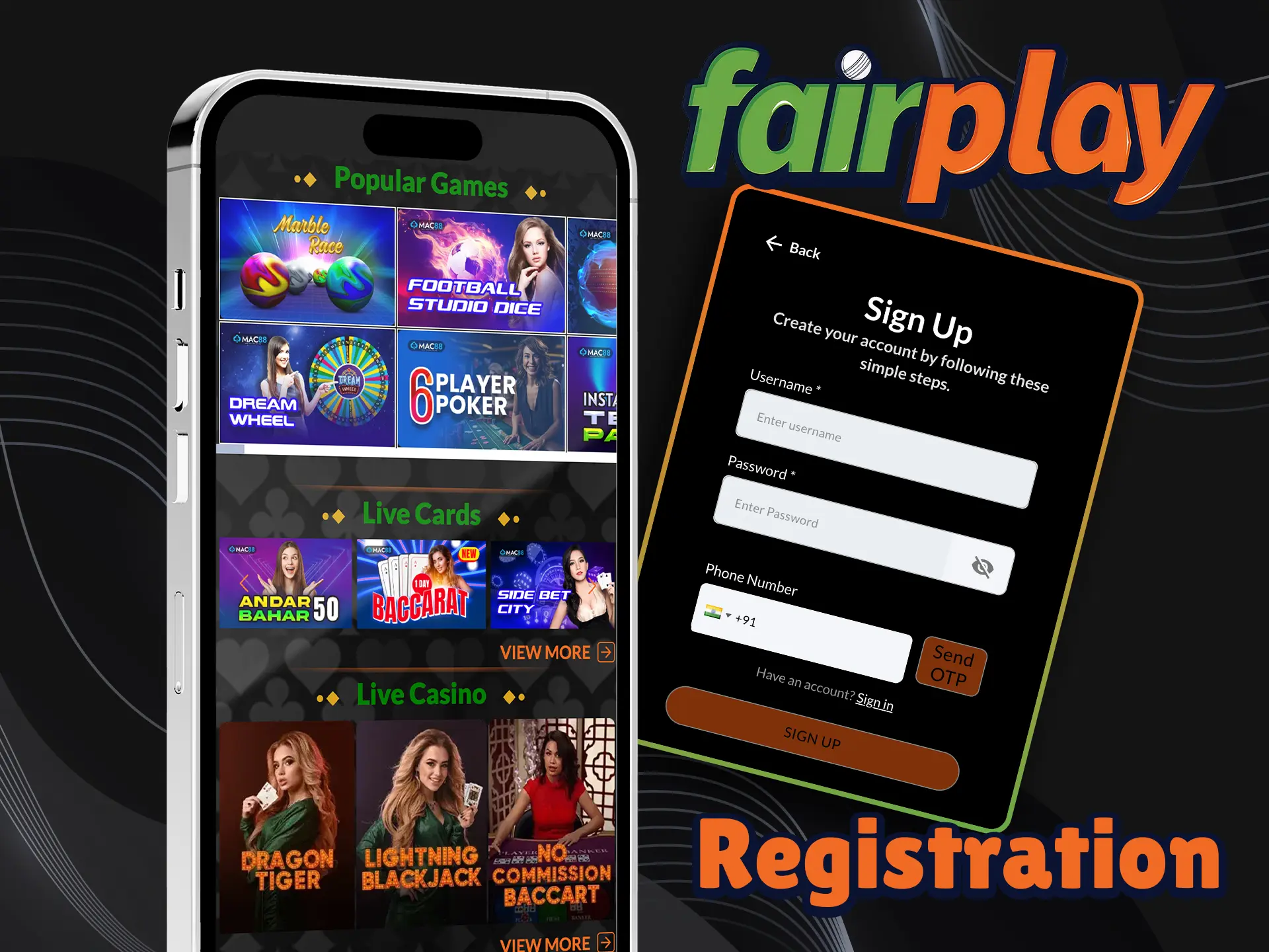 Sign up on the Fairplay app and start playing and betting.